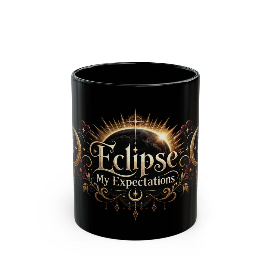 Eclipse My Expectations black coffee mug, 11oz, front view