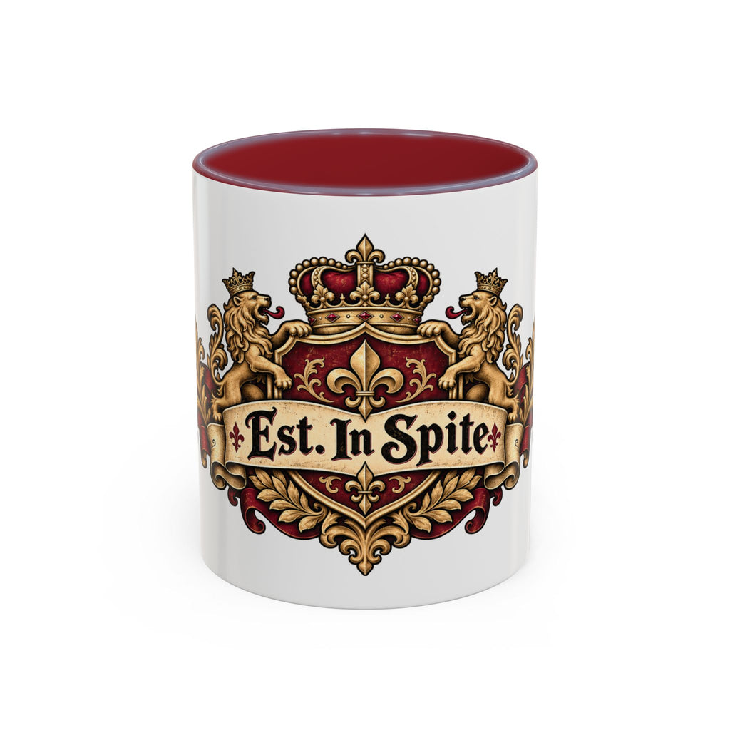 Est. in Spite accent coffee mug, 11oz, white with maroon interior and handle