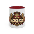 Est. in Spite accent coffee mug, 11oz, white with maroon interior and handle