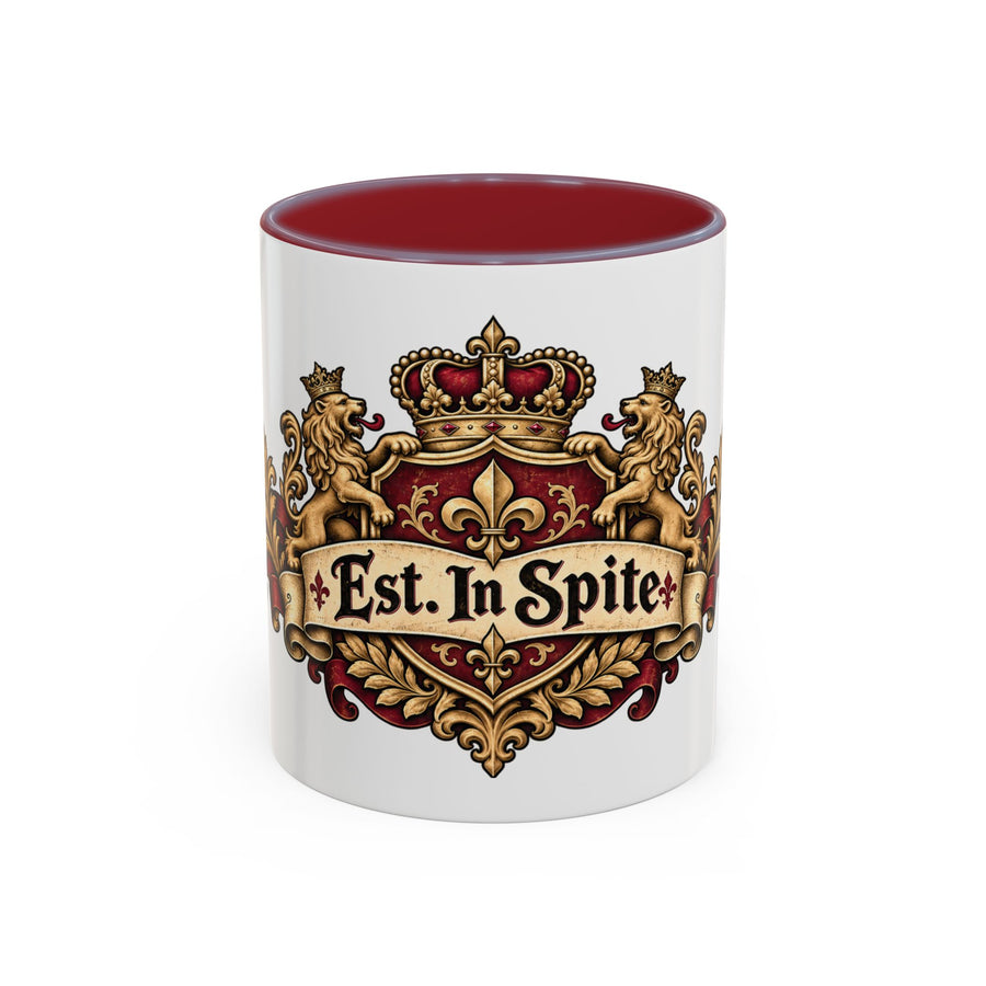 Est. in Spite accent coffee mug, 11oz, white with maroon interior and handle