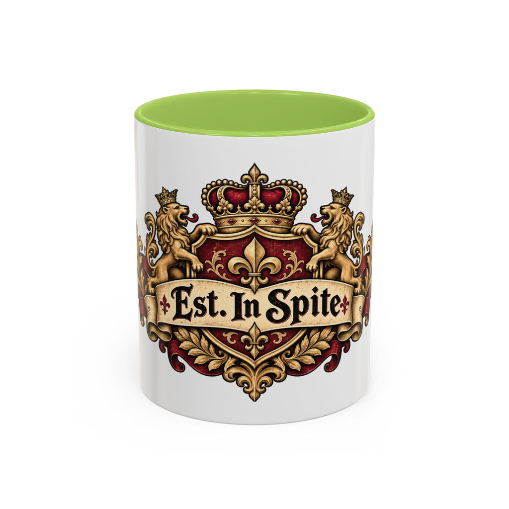 Est. in Spite accent coffee mug, 11oz, white with light green interior and handle