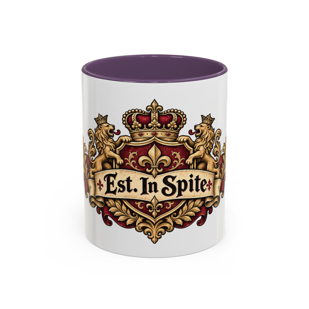 Est. in Spite accent coffee mug, 11oz, white with purple interior and handle