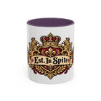 Est. in Spite accent coffee mug, 11oz, white with purple interior and handle