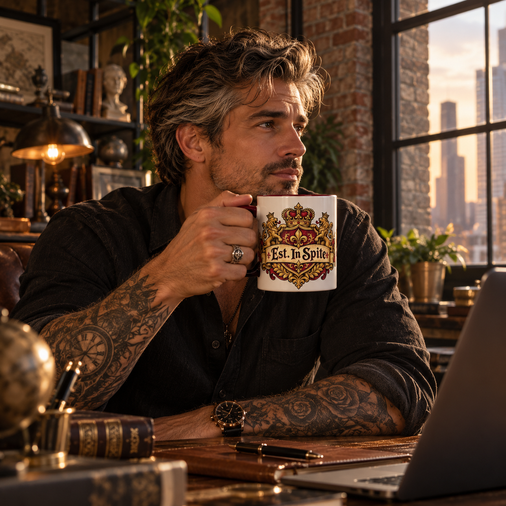 Est. in Spite accent coffee mug in a cozy lifestyle photo