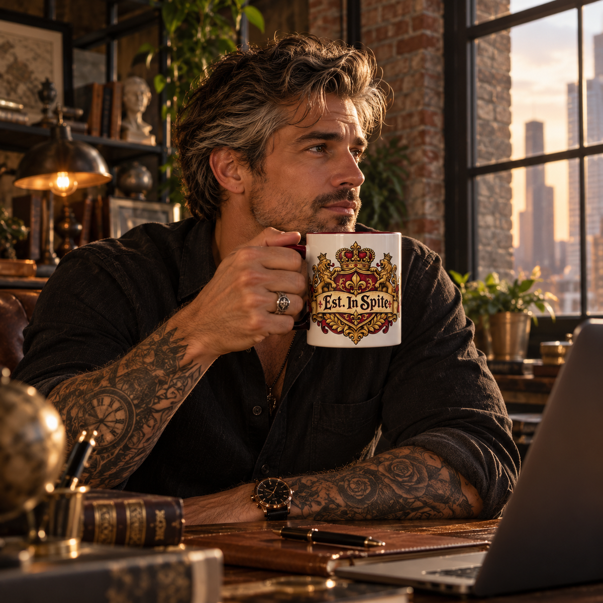 Est. in Spite accent coffee mug in a cozy lifestyle photo