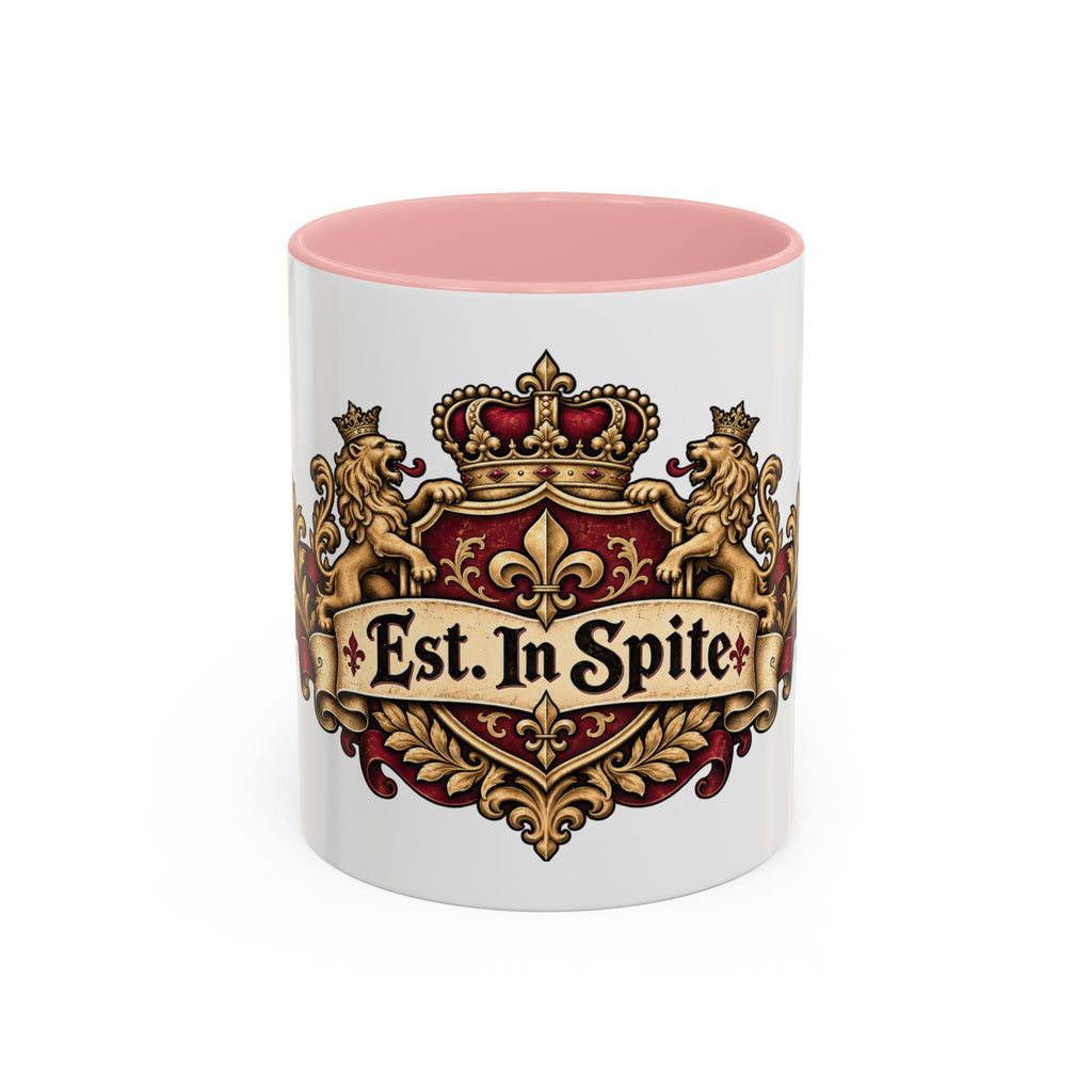 Est. in Spite accent coffee mug, 11oz, white with pink interior and handle