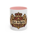 Est. in Spite accent coffee mug, 11oz, white with pink interior and handle