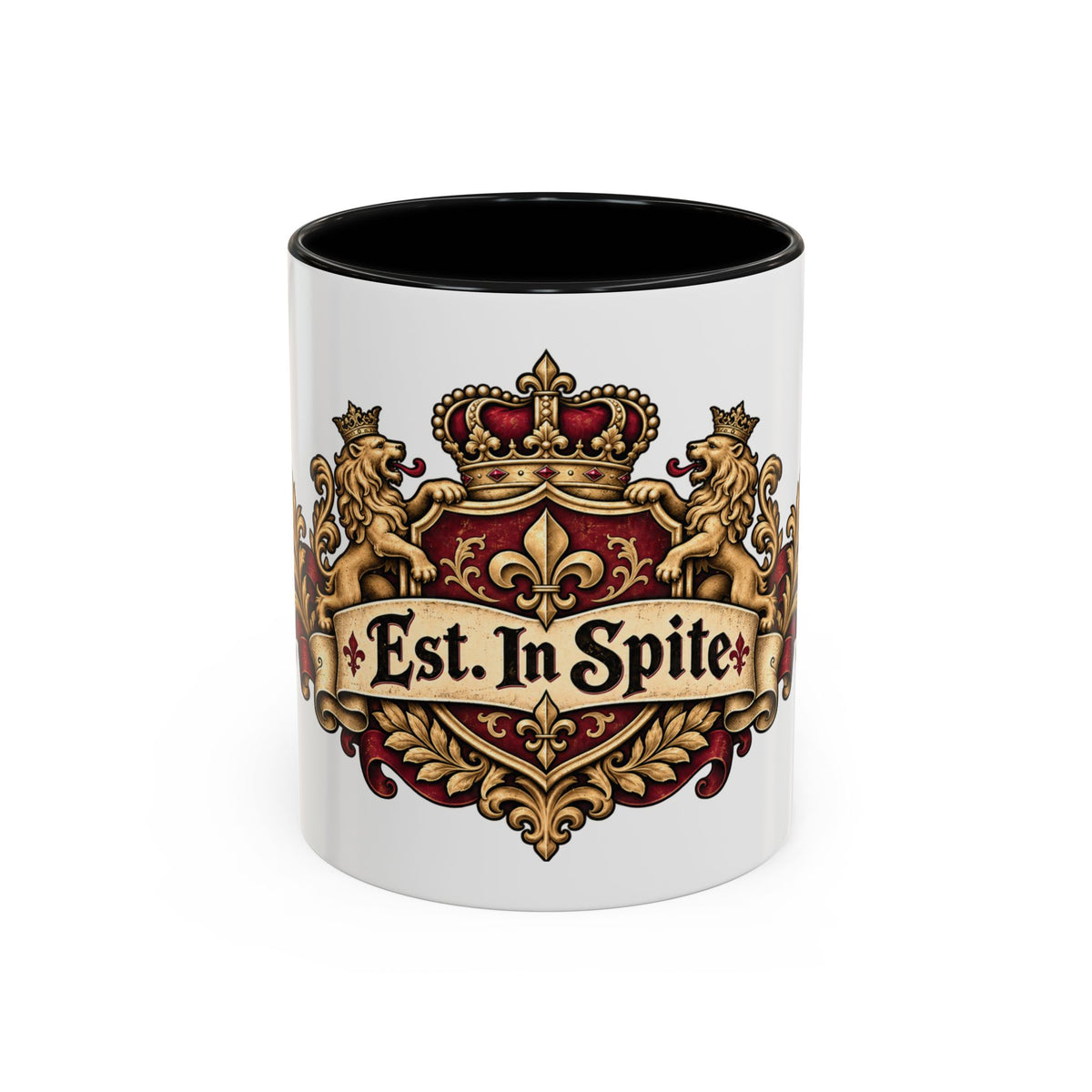 Est. in Spite accent coffee mug, 11oz, white with black interior and handle