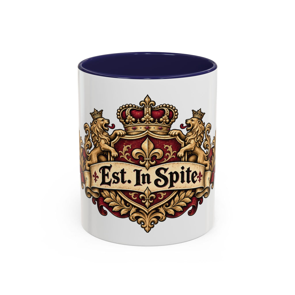 Est. in Spite accent coffee mug, 11oz, white with navy interior and handle