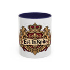 Est. in Spite accent coffee mug, 11oz, white with navy interior and handle