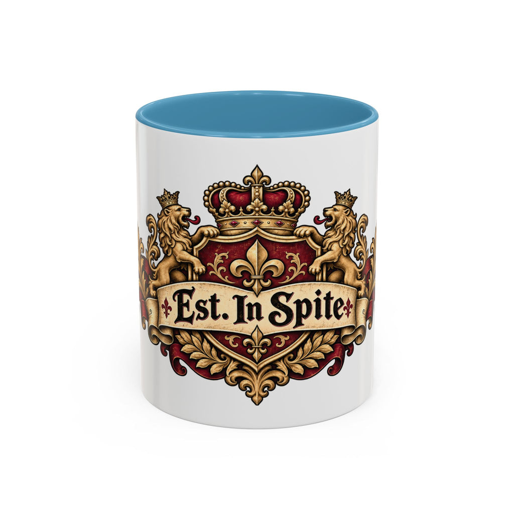 Est. in Spite accent coffee mug, 11oz, white with light blue interior and handle