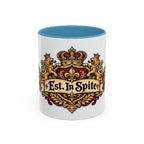 Est. in Spite accent coffee mug, 11oz, white with light blue interior and handle