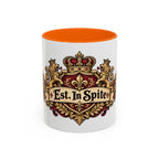 Est. in Spite accent coffee mug, 11oz, white with orange interior and handle