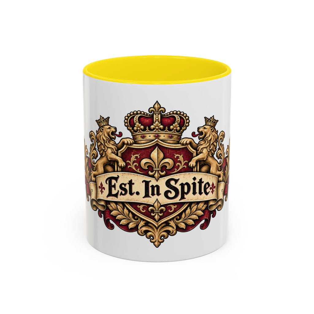 Est. in Spite accent coffee mug, 11oz, white with yellow interior and handle