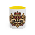Est. in Spite accent coffee mug, 11oz, white with yellow interior and handle
