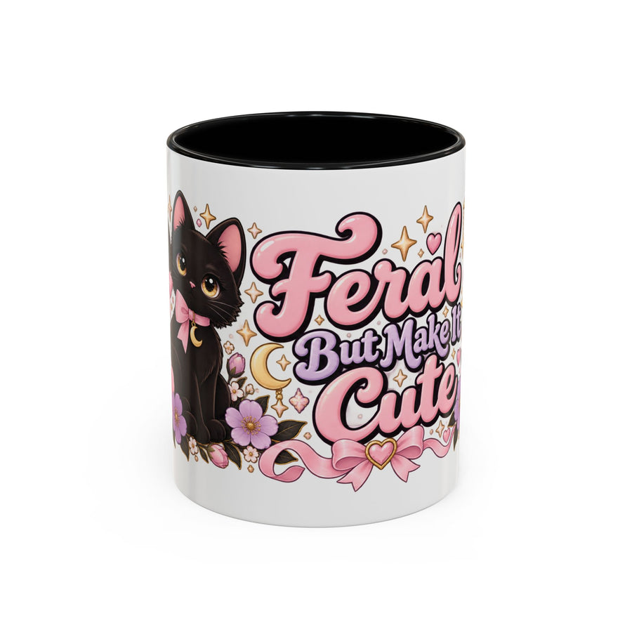Feral but Make It Cute accent coffee mug, 11oz, white with black interior and handle