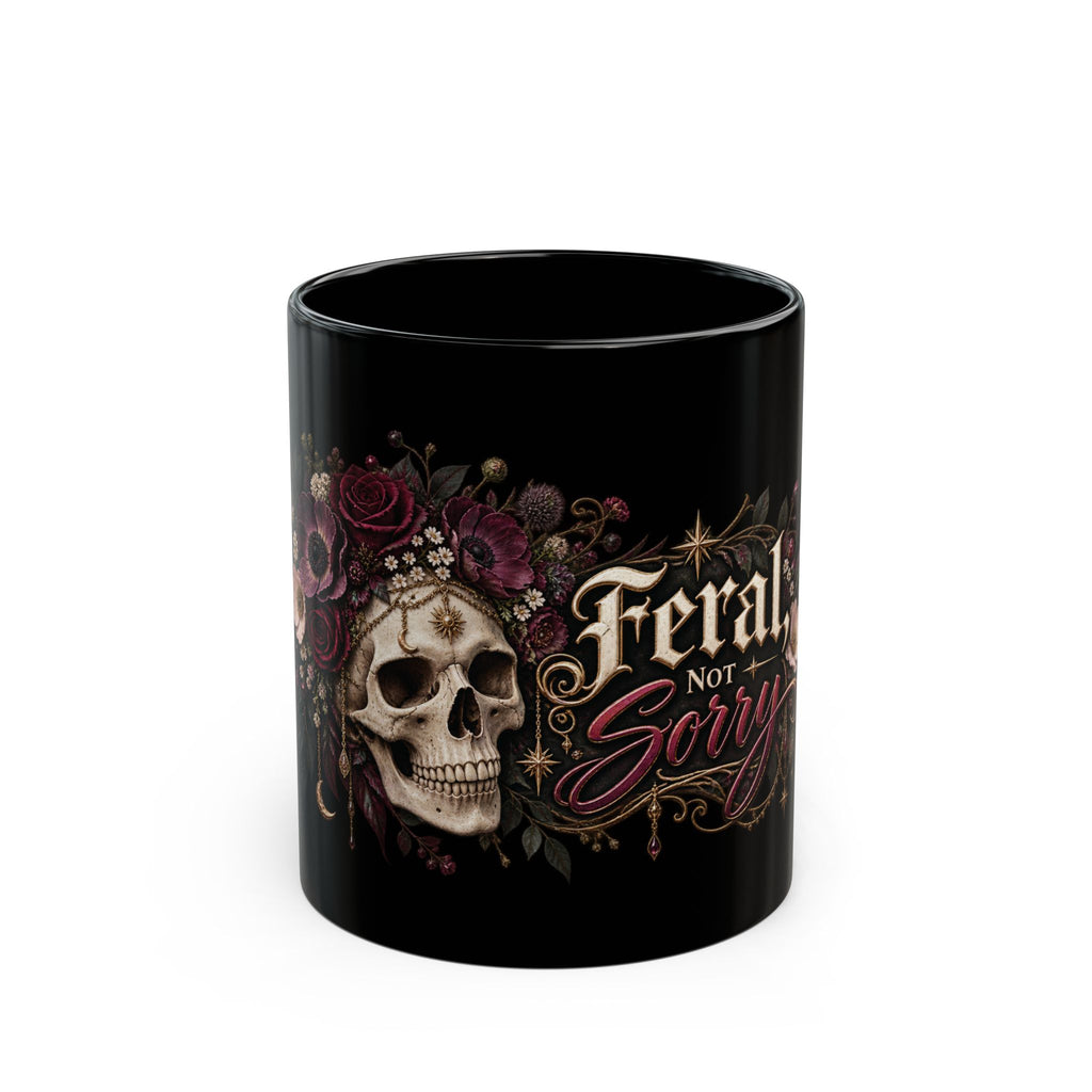 Feral Not Sorry black coffee mug, 11oz, front view