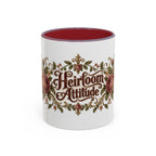 Heirloom Attitude accent coffee mug, 11oz, white with maroon interior and handle
