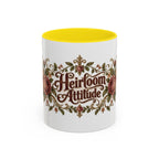 Heirloom Attitude accent coffee mug, 11oz, white with yellow interior and handle