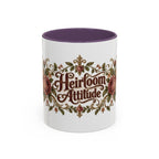 Heirloom Attitude accent coffee mug, 11oz, white with purple interior and handle