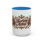 Heirloom Attitude accent coffee mug, 15oz, white with blue interior and handle