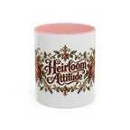 Heirloom Attitude accent coffee mug, 11oz, white with pink interior and handle