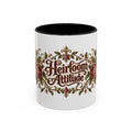 Heirloom Attitude accent coffee mug, 11oz, white with black interior and handle
