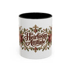 Heirloom Attitude accent coffee mug, 11oz, white with black interior and handle