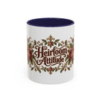 Heirloom Attitude accent coffee mug, 11oz, white with navy interior and handle