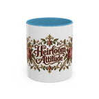 Heirloom Attitude accent coffee mug, 11oz, white with light blue interior and handle