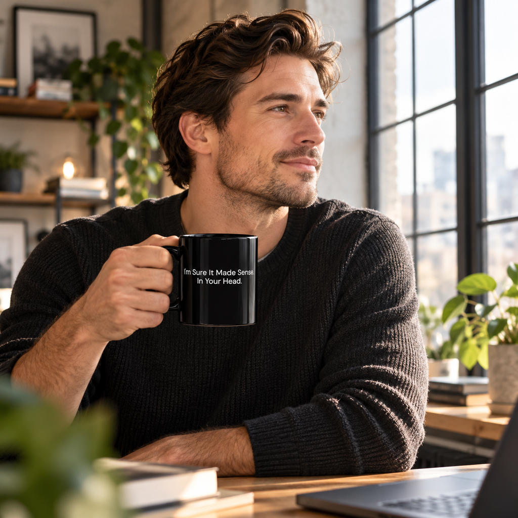 I'm Sure It Made Sense in Your Head black coffee mug in a cozy lifestyle photo