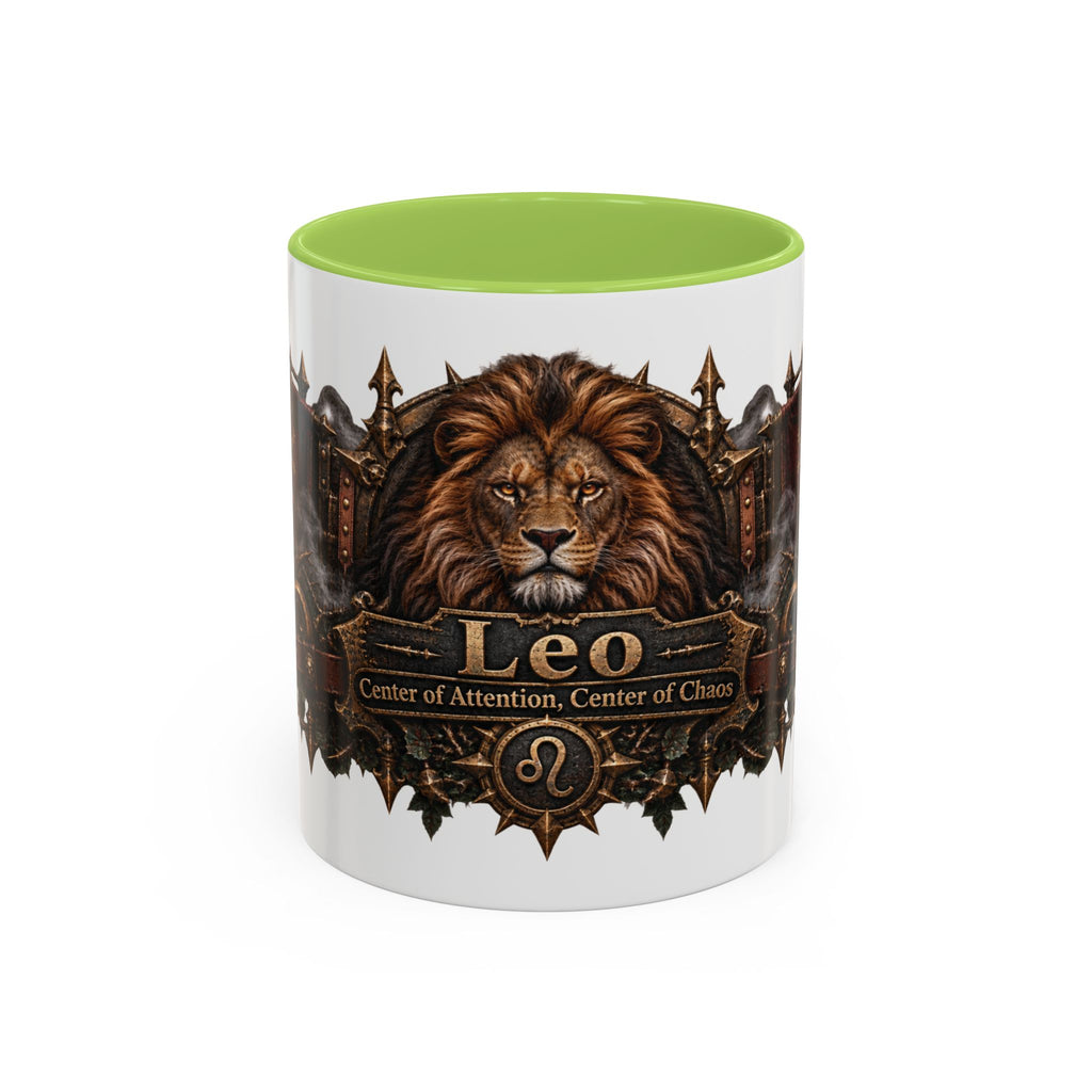 Leo Bronze Zodiac accent coffee mug, 11oz, white with light green interior and handle