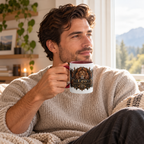 Leo Bronze Zodiac accent coffee mug in a cozy lifestyle photo