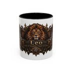Leo Bronze Zodiac accent coffee mug, 11oz, white with black interior and handle