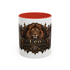Leo Bronze Zodiac accent coffee mug, 11oz, white with red interior and handle