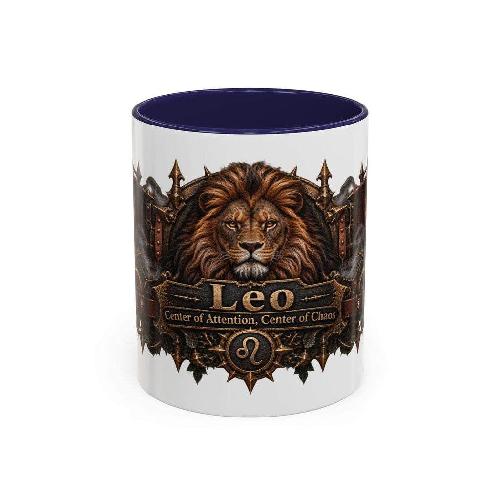 Leo Bronze Zodiac accent coffee mug, 11oz, white with navy interior and handle