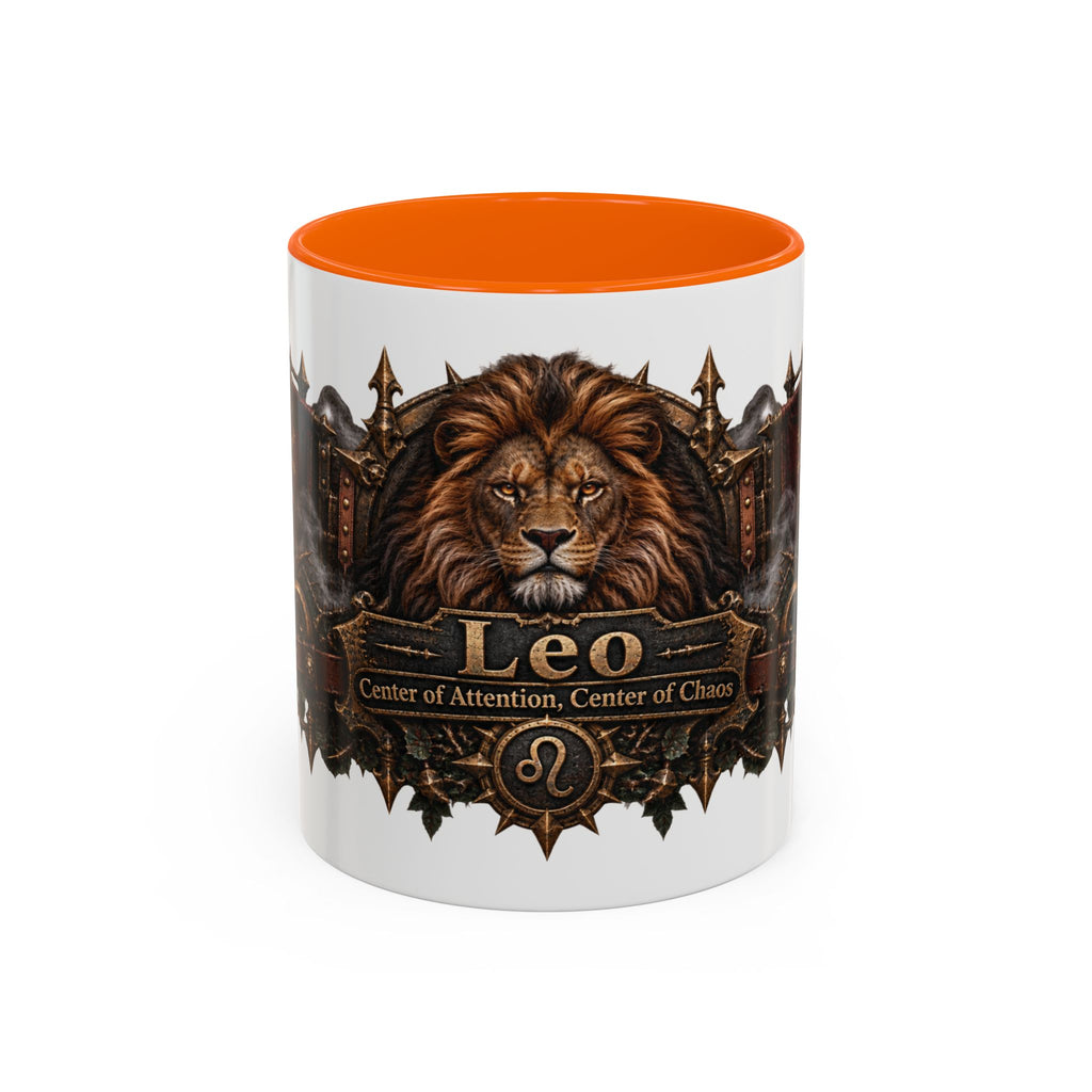 Leo Bronze Zodiac accent coffee mug, 11oz, white with orange interior and handle