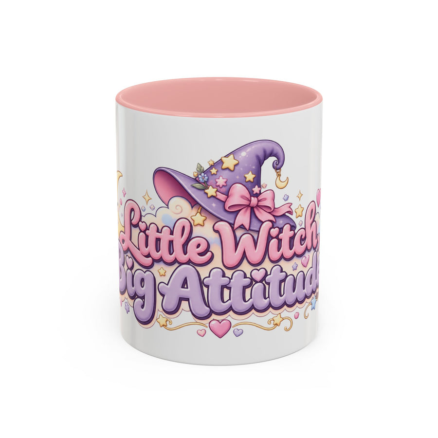 Little Witch, Big Attitude accent coffee mug, 11oz, white with pink interior and handle