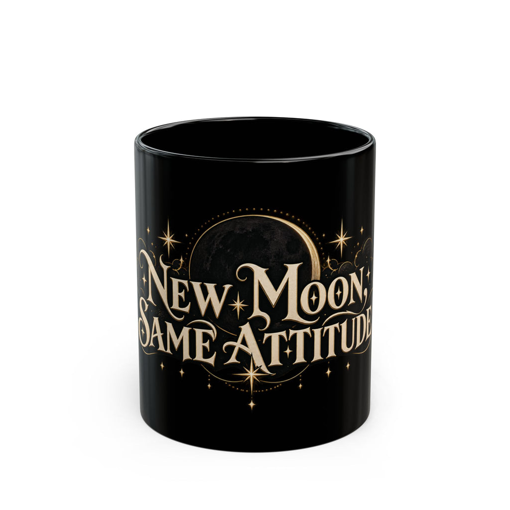 New Moon, Same Attitude black coffee mug, 11oz, front view
