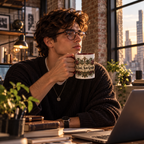 Old Soul, New Grudges accent coffee mug in a cozy lifestyle photo