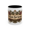Old Soul, New Grudges accent coffee mug, 11oz, white with black interior and handle