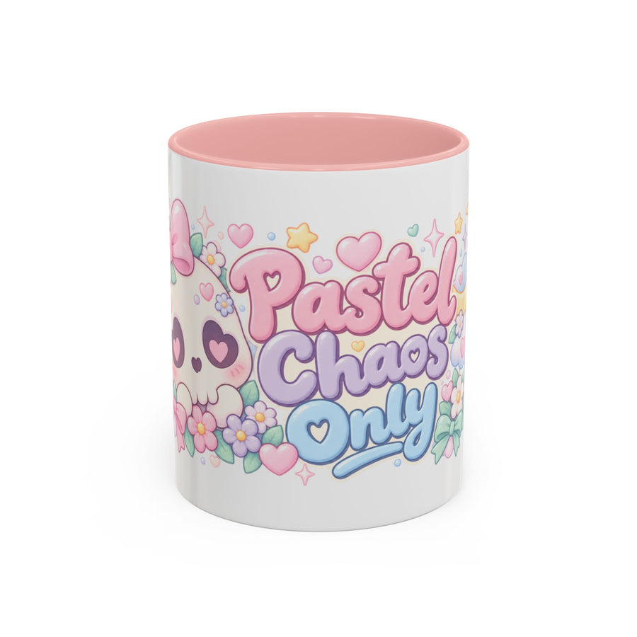 Pastel Chaos Only accent coffee mug, 11oz, white with pink interior and handle