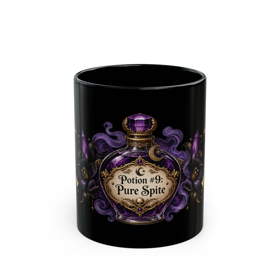 Potion #9: Pure Spite black coffee mug, 11oz, front view