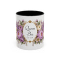 Purple Peony Name Frame personalized accent coffee mug, 11oz, white with black interior and handle