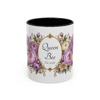 Purple Peony Name Frame personalized accent coffee mug, 11oz, white with black interior and handle