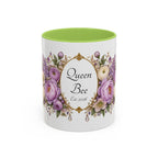 Purple Peony Name Frame personalized accent coffee mug, 11oz, white with light green interior and handle