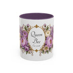 Purple Peony Name Frame personalized accent coffee mug, 11oz, white with purple interior and handle