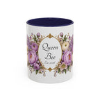 Purple Peony Name Frame personalized accent coffee mug, 11oz, white with navy interior and handle