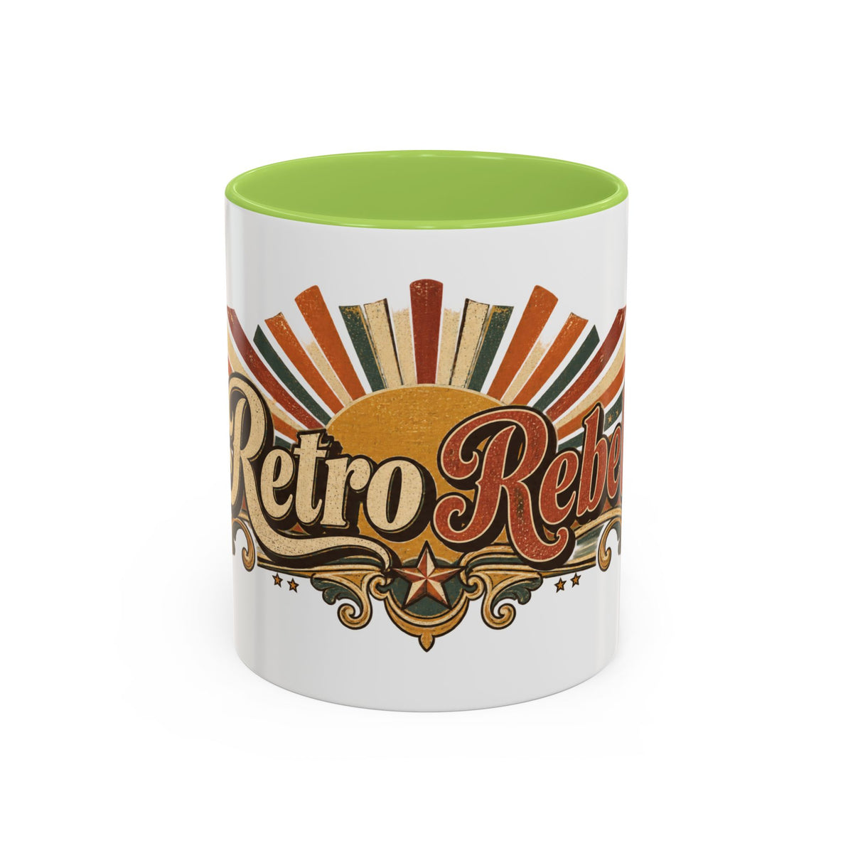 Retro Rebel accent coffee mug, 11oz, white with light green interior and handle