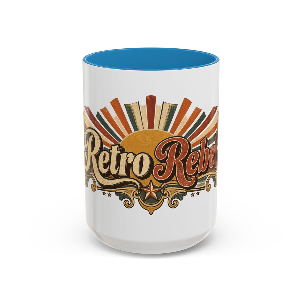 Retro Rebel accent coffee mug, 15oz, white with blue interior and handle
